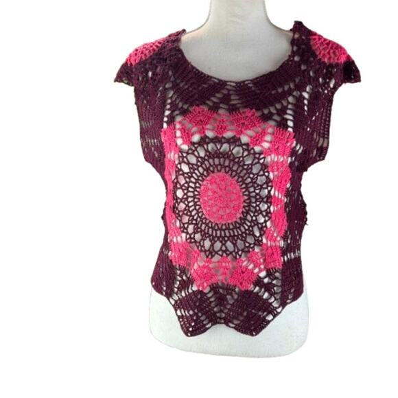 Zara Womens Top Burgundy Pink Size Medium Mesh Sleeveless Shirt New With Tags - Picture 1 of 8